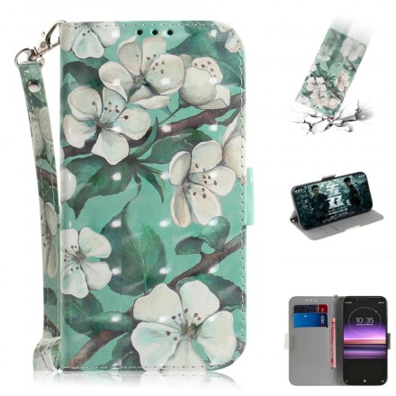 Sony Xperia 1 Tasche Blumenzweig mit Riemen
