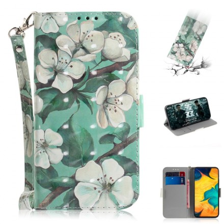 Samsung Galaxy A30 Tasche Zweig in Blumen mit Riemen