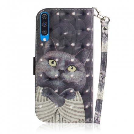 Samsung Galaxy A50 Katze Grau Tasche mit Riemen