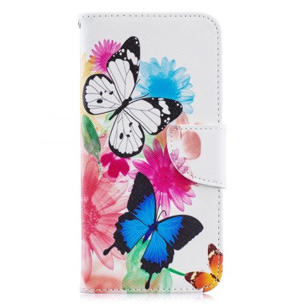 Huawei Y6 2019 Hülle Schmetterlinge und Blumen Gemalt