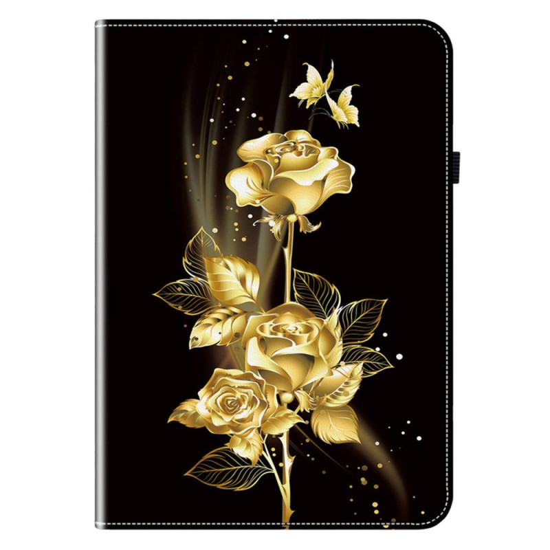 Samsung Galaxy Tab S11 Schmetterlinge und Rosen Tasche Gold