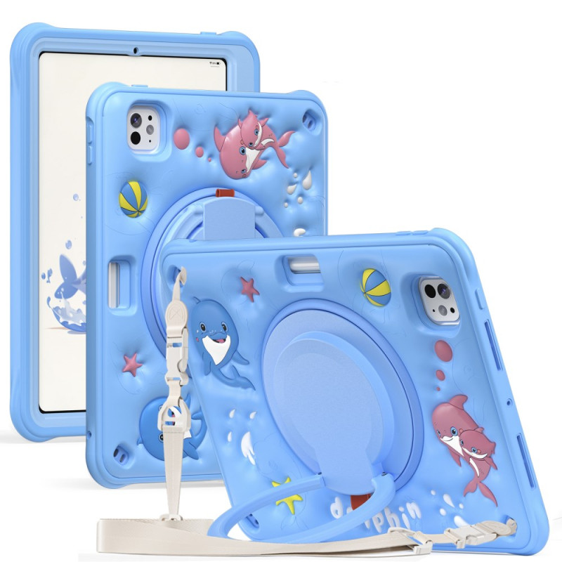 iPad Pro 11 (2025) / 11 (2024) Cover mit Schulterriemen und Delfin-Motiv