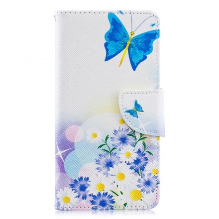Hülle Samsung Galaxy A40 Schmetterlinge und Blumen Gemalt