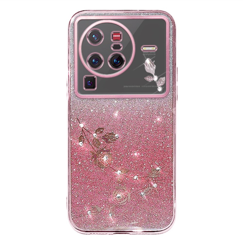 Vivo X80 Pro Cover Blumen und Strass