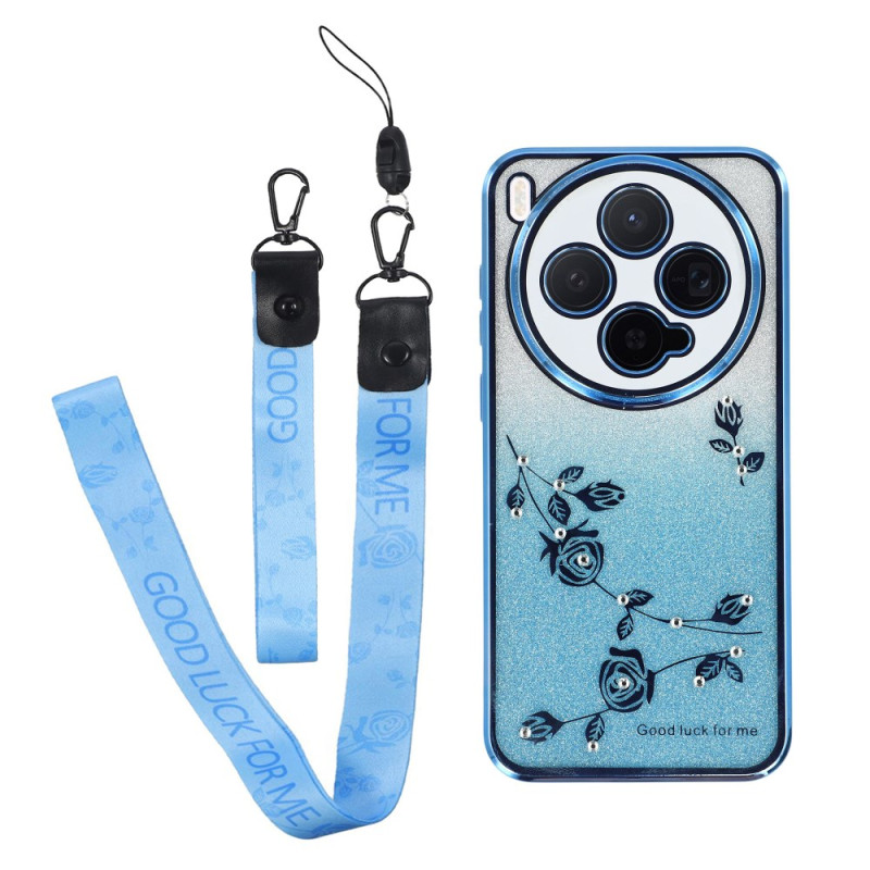 Hülle Vivo X300 Blumen und Strass mit Riemchen