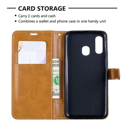 Samsung Galaxy A40 Stoff & Lederoptik Tasche mit Riemen