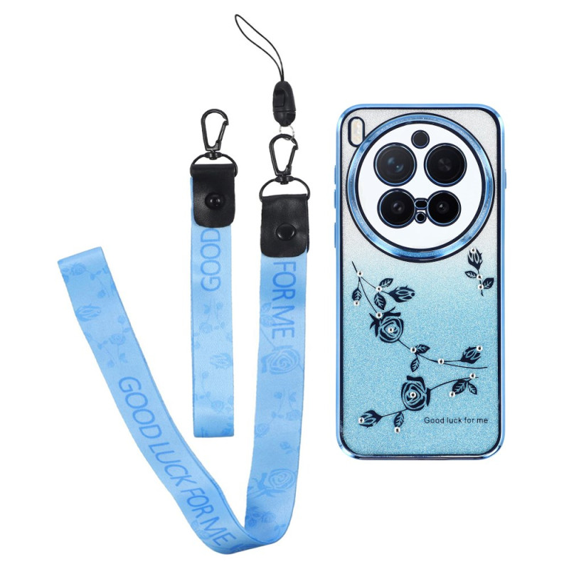 Vivo X300 Pro Hülle Blumen und Strass mit Riemchen