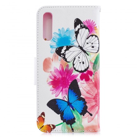 Samsung Galaxy A70 Hülle Gemalte Schmetterlinge und Blumen