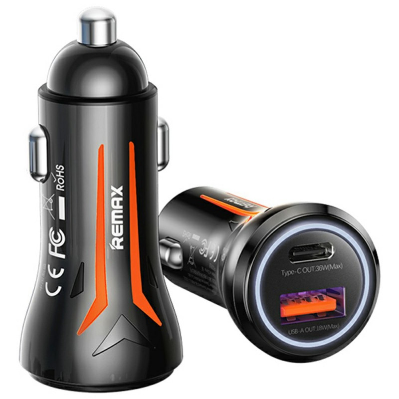 54W Dual-Port USB/Type-C Autoladegerät mit LED REMAX
