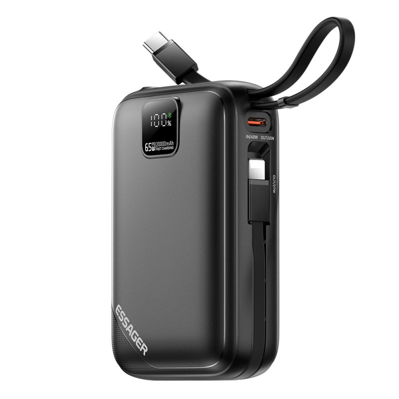 Externer Akku 20000mAh 65W PD mit integriertem USB-C-Kabel ESSAGER