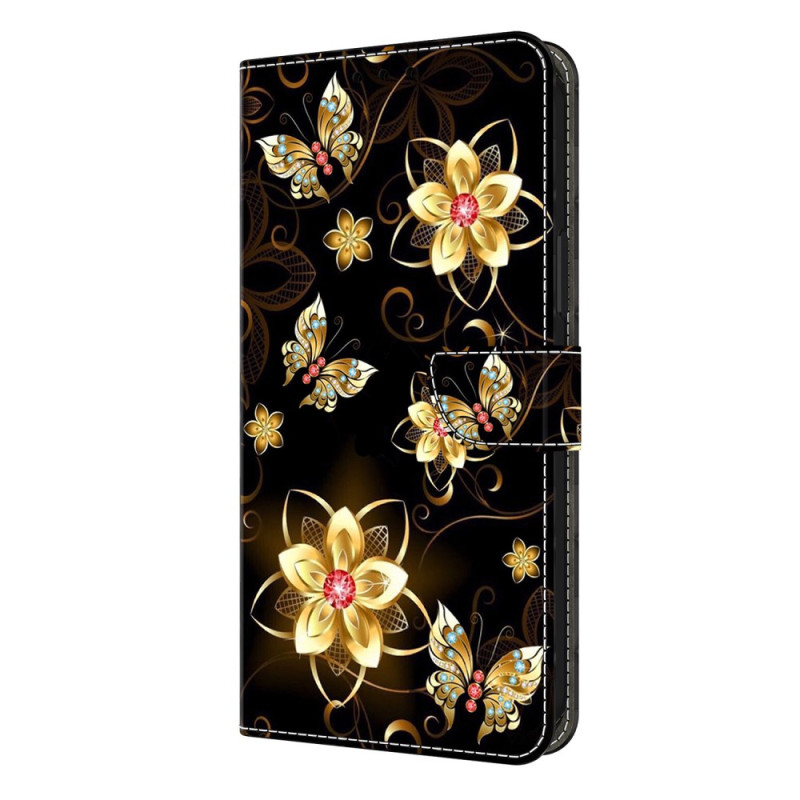 Samsung Galaxy S26 Plus Hülle Goldene Blumen und Schmetterlinge