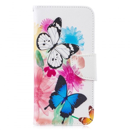 Huawei P30 Lite Hülle Gemalte Schmetterlinge und Blumen