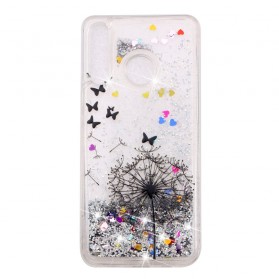 Cover Huawei P30 Lite Transparent Löwenzahn Schwarz Glitters
