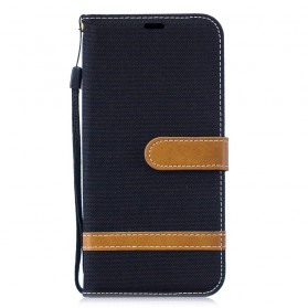 Huawei P30 Lite Stoff- und Lederoptik-Tasche mit Trageriemen