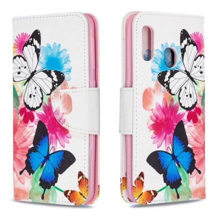 Hülle Samsung Galaxy A20e Gemalte Schmetterlinge und Blumen