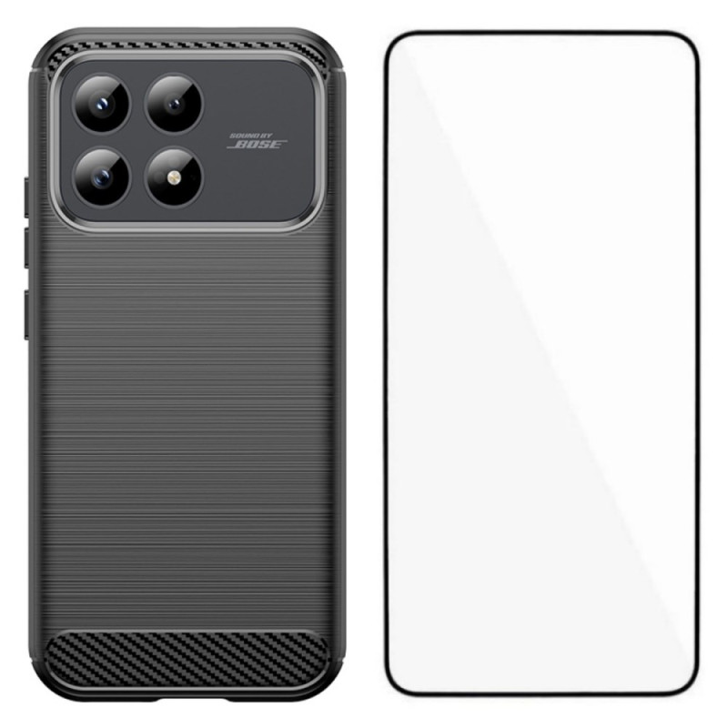 Coque Poco F8 Pro Fibre Carbone Brossée avec Protecteur Écran