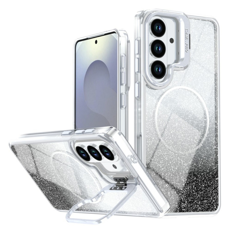 Samsung Galaxy S26 Plus Magnetisches Cover mit Glitzerpartikeln und Halterung