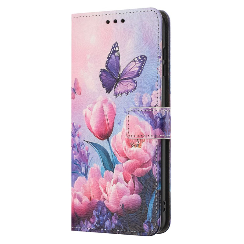 Xiaomi Redmi A3 / A3X / Poco C61 Schmetterling und rosa Blumen Hülle