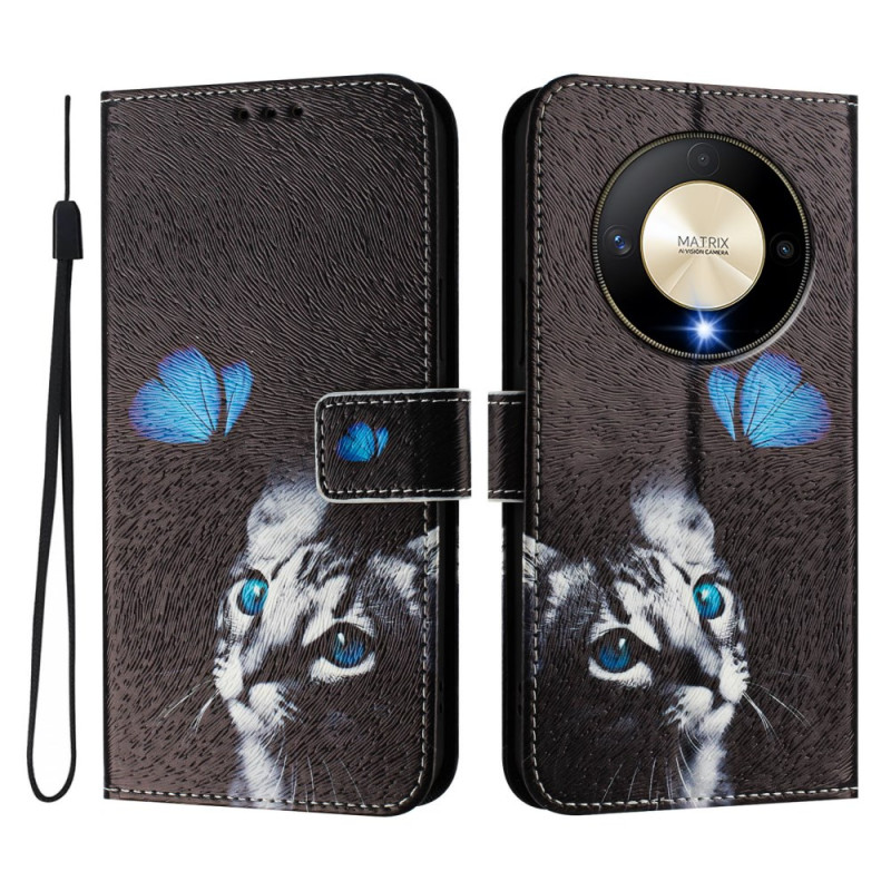 Honor Magic 6 Lite / X9b Hülle Blauer Schmetterling und Katze