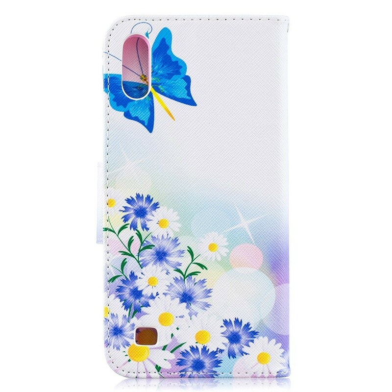 Samsung Galaxy A10 Hülle Gemalte Schmetterlinge und Blumen