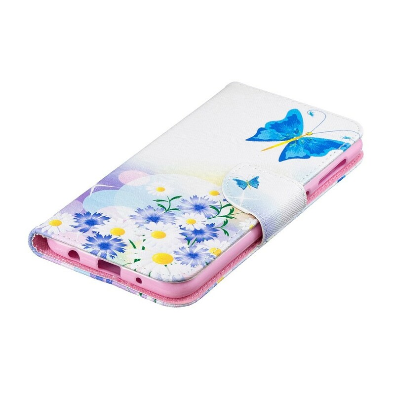 Samsung Galaxy A10 Hülle Gemalte Schmetterlinge und Blumen