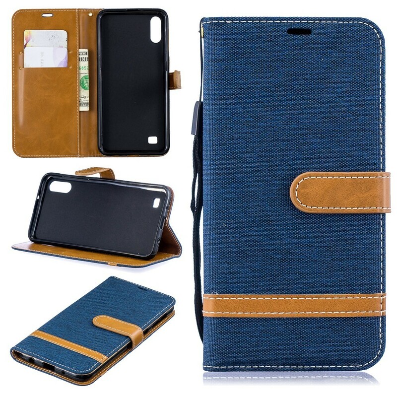 Samsung Galaxy A10 Stoff & Lederoptik Tasche mit Riemen