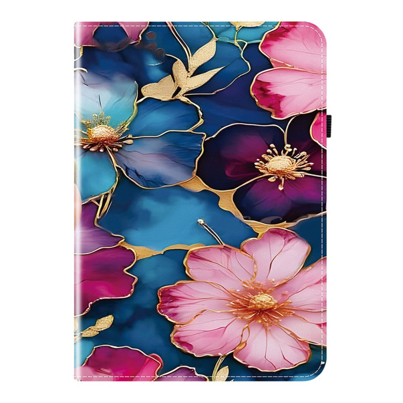 Lenovo Tab M11 / K11 (11") Tasche - TB330 Blaue und Goldene Blumen