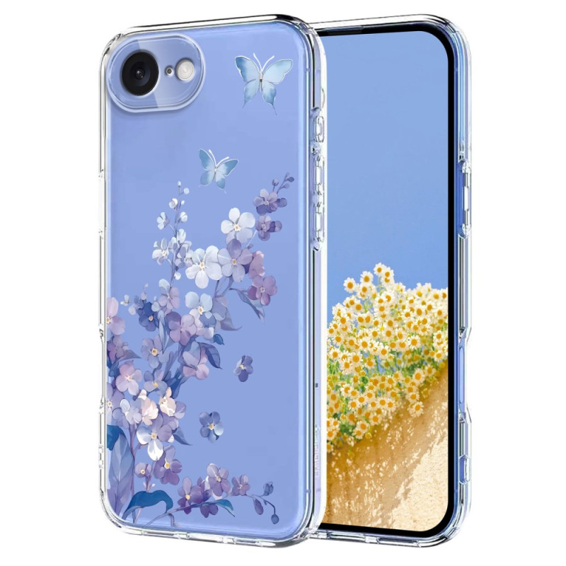 Transparentes iPhone Cover 17E / 16E Schmetterlinge und Blumen