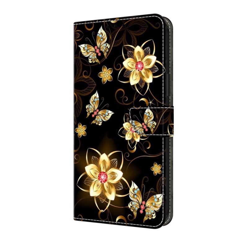 iPhone 17E / 16E Hülle Goldene Blumen und Schmetterlinge