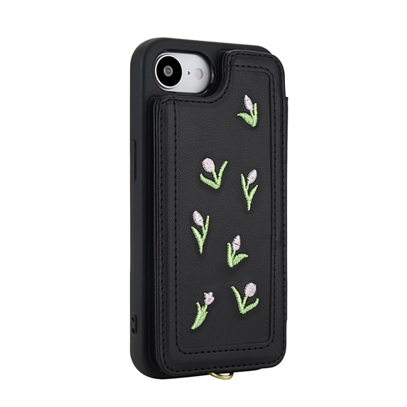 iPhone Cover 17E / 16E Bestickte Tulpen und Kartenhalter