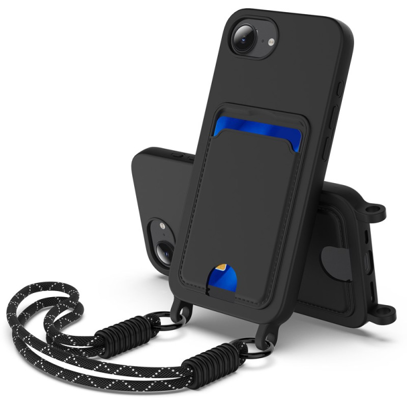 iPhone 17E / 16E Kordelzughülle aus Flüssigsilikon mit Kartenhalter und Umhängeband