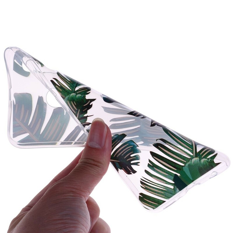Samsung Galaxy A40 Hülle Transparent Grüne Blätter