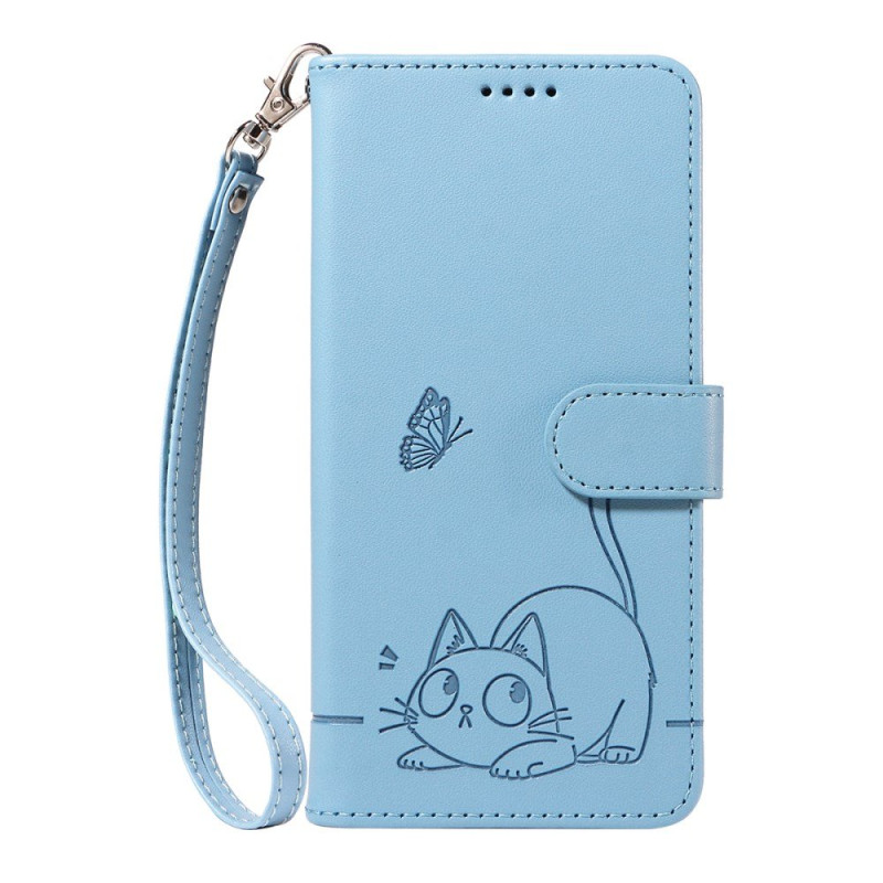 Housse Oppo A6 5G / A6X 5G / 4G Gravure Chat à Lanière