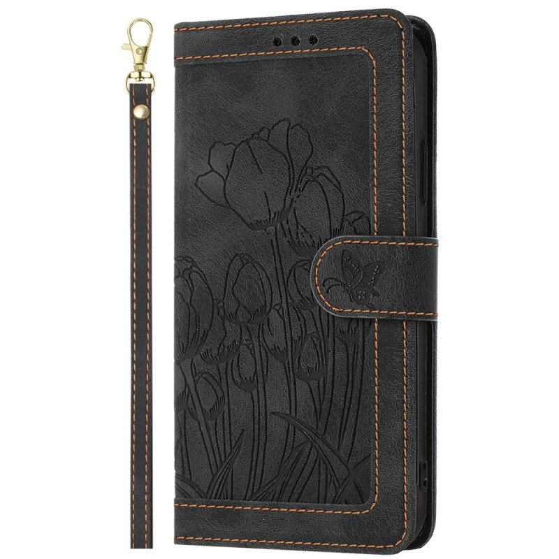 Tasche Moto G77 / G67 Blumen Wildlederoptik