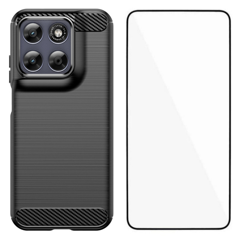 Moto G77 / G67 Kohlefaser Brushed Cover mit Screen Protector