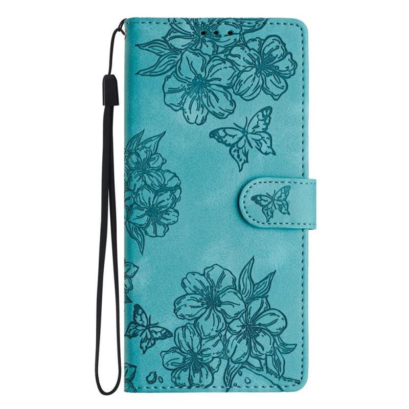 Honor 600 Hülle in Wildlederoptik Blumen und Schmetterlinge