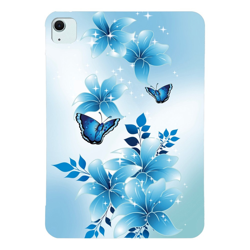 iPad Air 13 (2026) 2025) (2024) / Pro 12.9 Cover Blaue Schmetterlinge und Blumen