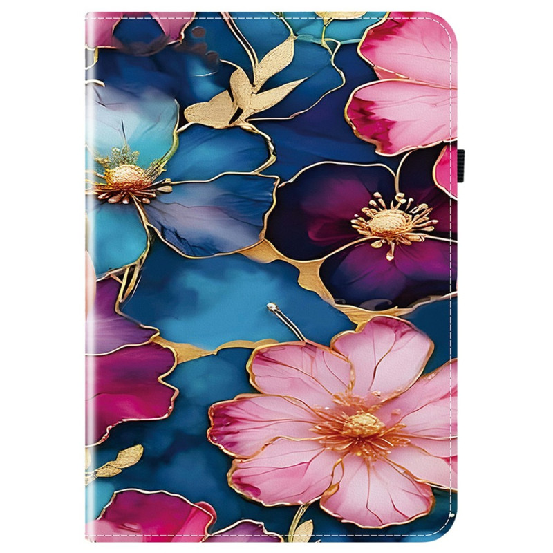 iPad Air 13 (2026) 2025) (2024) / Pro 12.9 Hülle Blumen Blau und Gold