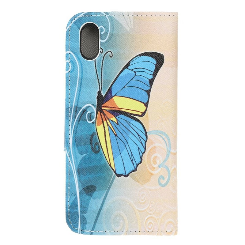Huawei Y5 2019 Schmetterling Tasche Blau und Gelb