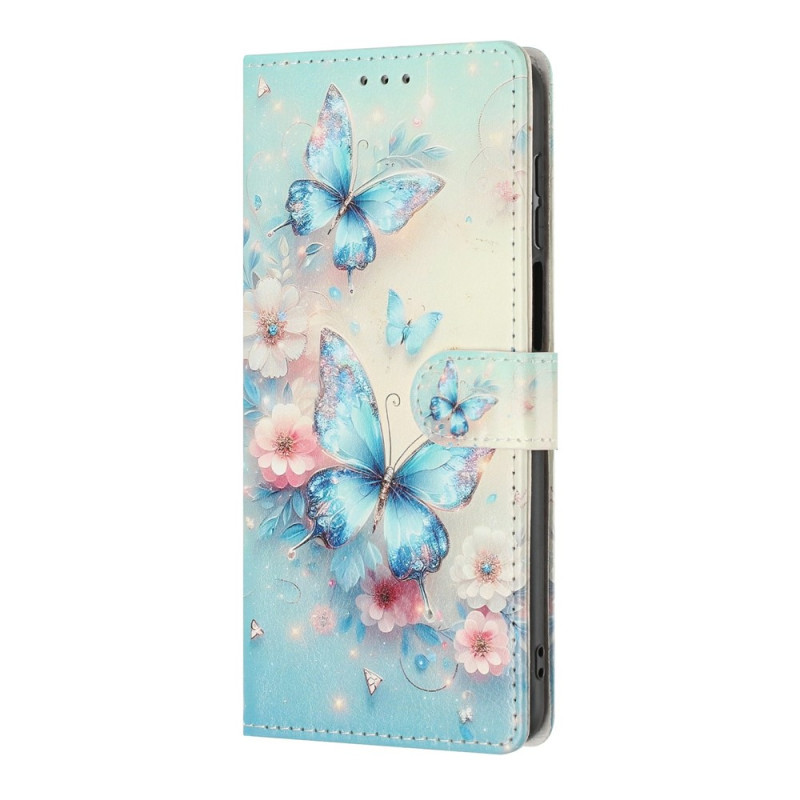 Xiaomi 17T Pro Hülle mit rosa Blumen- und blauen Schmetterlingsmotiven