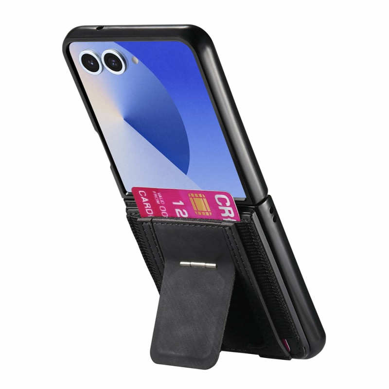 Samsung Galaxy Z Flip 8 Hülle im Retro-Leder-Look mit integriertem Kartenfach und Ständer