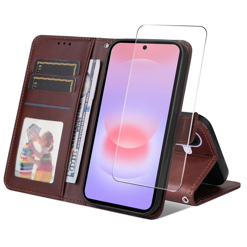 Samsung Galaxy A27 5G-Hülle aus Kunstleder mit Displayschutzfolie