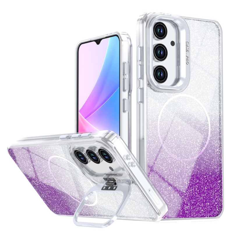 Magnetische Schutzhülle für das Samsung Galaxy A27 5G mit glitzerndem Farbverlauf und integrierter Halterung