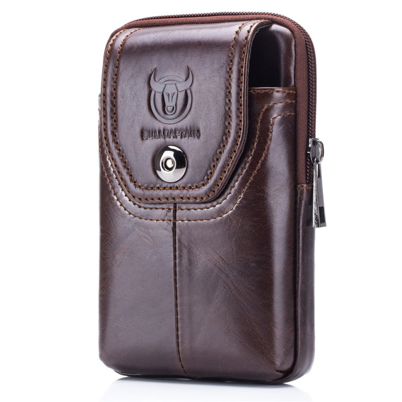 Vertikale Tasche aus echtem Leder, 16 × 11 × 3,8 cm, BULLCAPTAIN