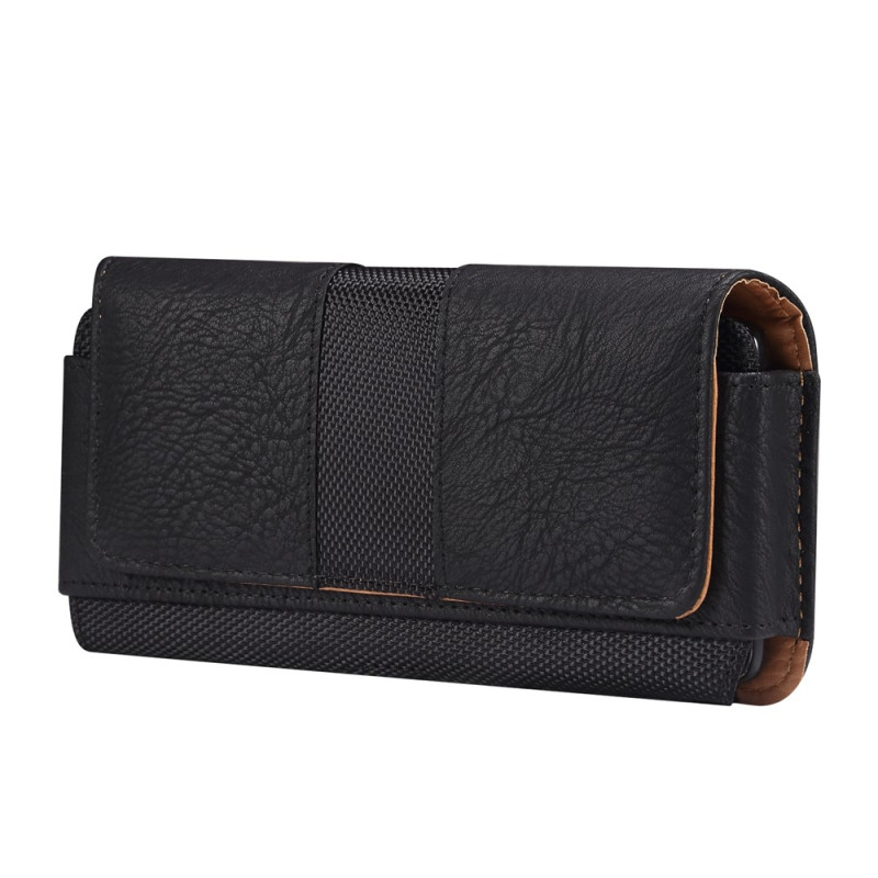 Horizontale Gürteltasche aus PU-Leder mit Lederstruktur und Nylon für Smartphones von 6,7 bis 6,9 Zoll