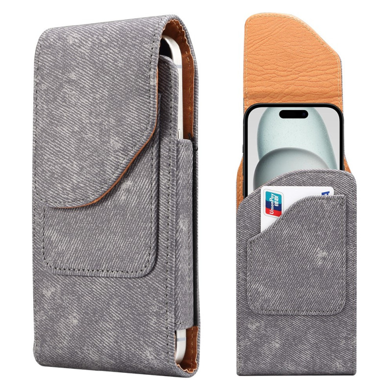 Universelle Gürteltasche in Jeansoptik aus PU-Leder für 6,1-Zoll-Smartphones mit Kartenfach