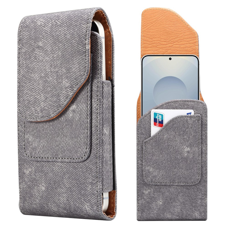 Universelle Gürteltasche in Jeansoptik aus PU-Leder für 6,5-Zoll-Smartphones mit Kartenfach