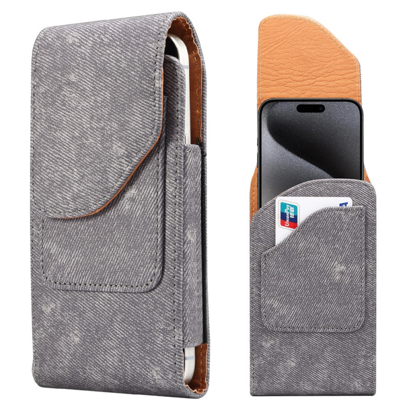 Universelle Gürteltasche in Jeansoptik aus PU-Leder für Smartphones von 6,7 bis 6,9 Zoll mit Kartenfach