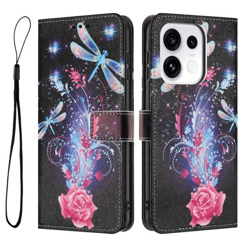 Hülle für Oppo Reno 16 / 16 Pro mit Libellen- und Rosenmotiv