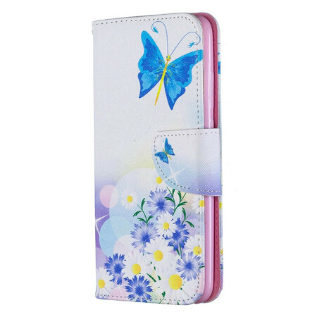 Huawei P Smart Plus 2019 Hülle Gemalte Schmetterlinge und Blumen